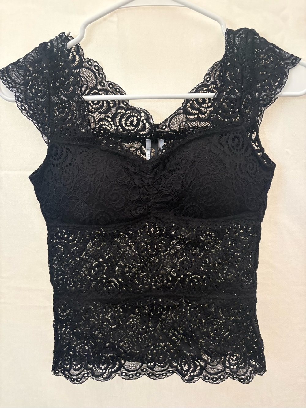 New Mix Black Lace Bralette Tank with Scalloped Trim
